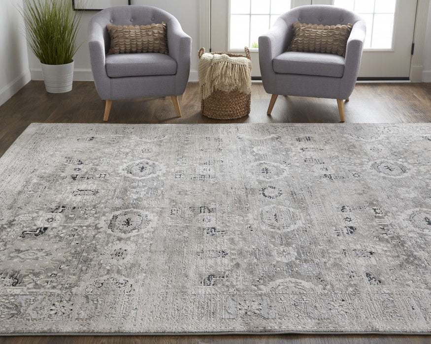 Abstract Power Loom Distressed Area Rug - Gray And Silver - 5' X 8'