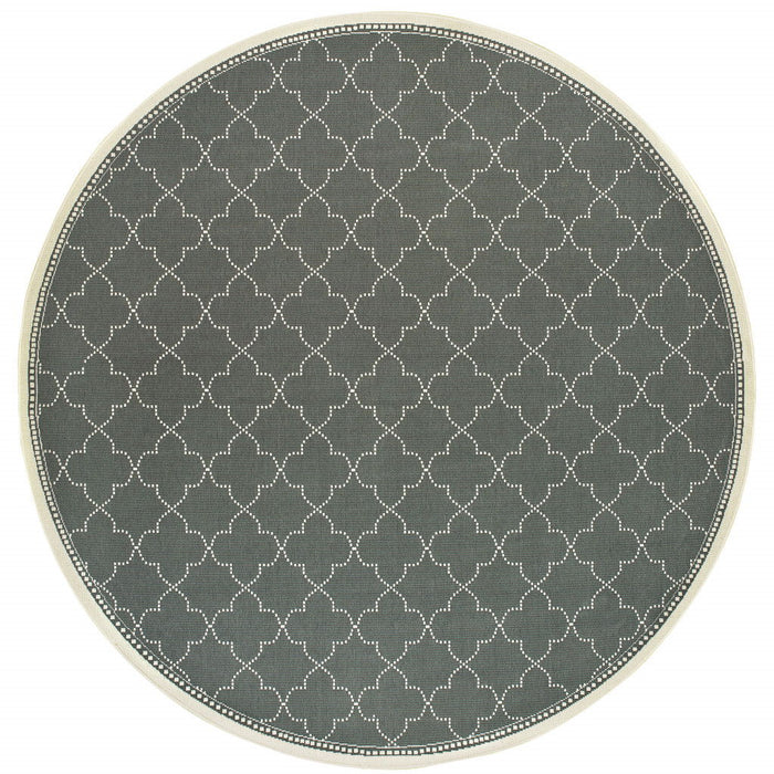 8' X 8' Round Geometric Stain Resistant Indoor & Outdoor Area Rug - Ivory / Gray