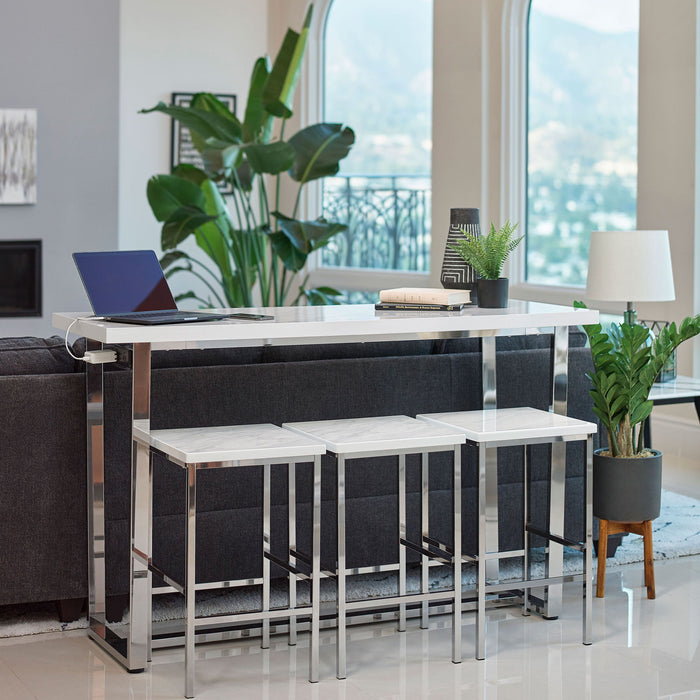 Ledesma - 4 Piece Counter Height Dining Set And Built In Power Unit - White Marble Furniture Max