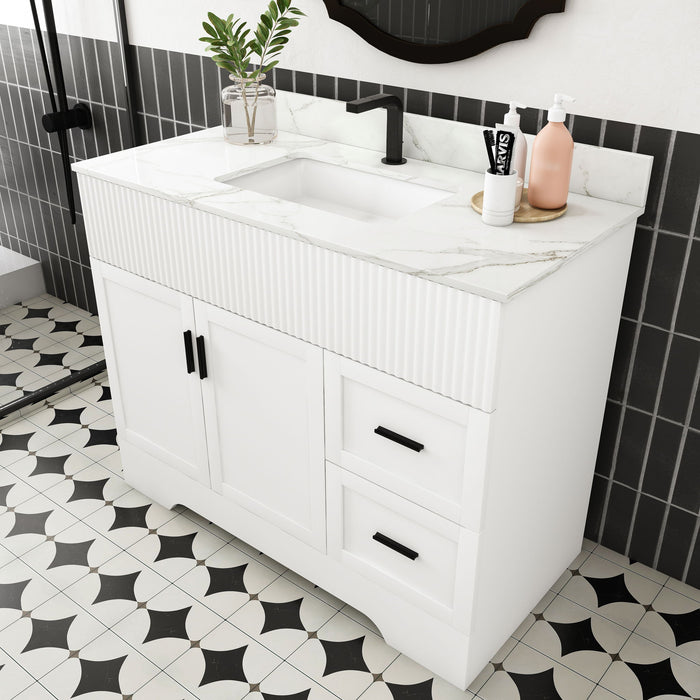 Bathroom Vanity Set, Fluted Cabinet, Soft Close Doors & Drawers - White Home Essentials