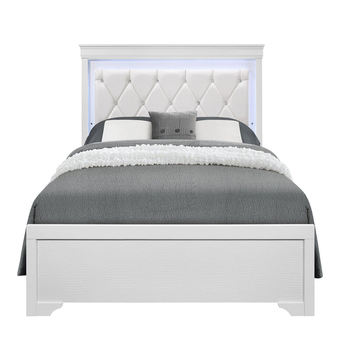 Shaker - 5 Pieces Bedroom Set With Crystal Inspired Tufted Headboard And LED Lighting