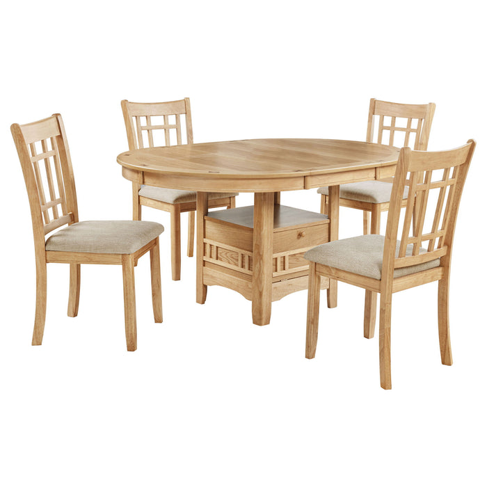 Davis - 5 Piece Oval Extension Leaf Dining Set With Pedestal Base - Light Oak Furniture Max