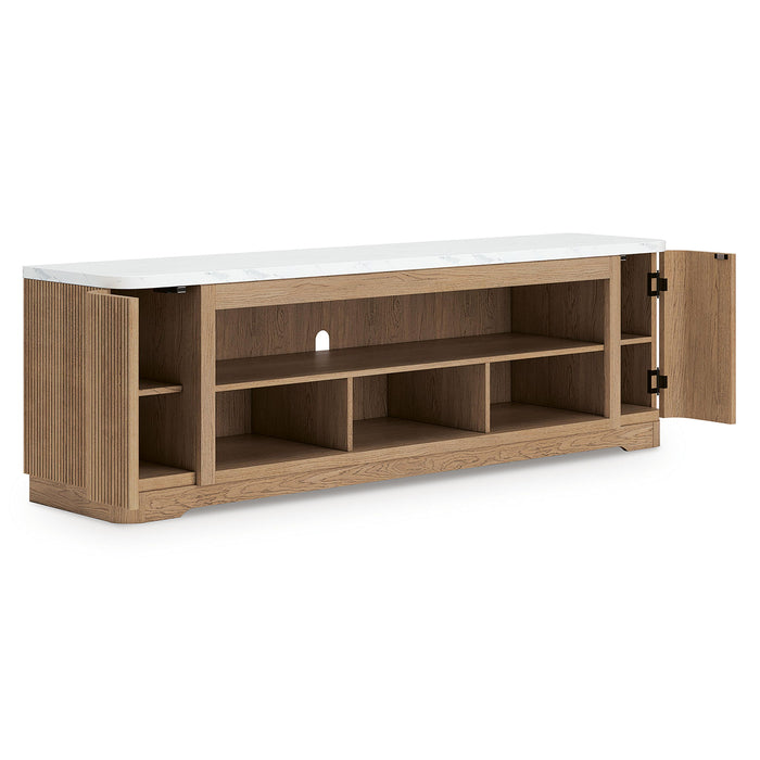 Camdill - XL TV Stand With Fireplace Option - Light Brown Signature Design by Ashley®
