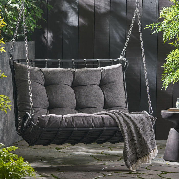 Arruda - Outdoor Wicker Porch Swing With Cushions