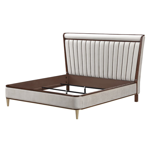 Houston - Eastern King Channel Tufted Panel Bed - Porcini / Walnut Michael Amini