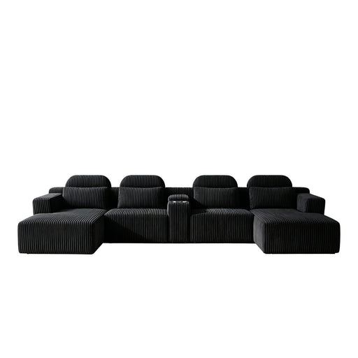 U-Shaped Sectional Sofa With Chaise Lounge And Cup Holders Home Essentials