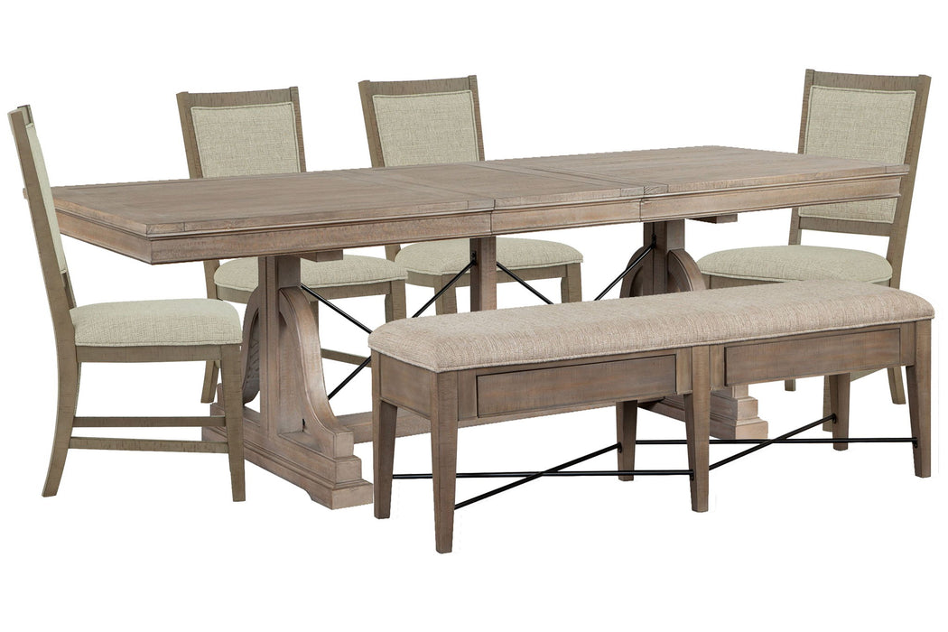 Paxton Place - Extendable Trestle Dining Table Set Magnussen Furniture