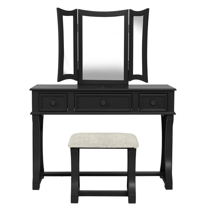 Bedroom Vanity Set With Foldable Mirror And Stool - Black Home Essentials
