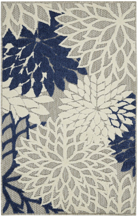 3' X 4' Floral Indoor & Outdoor Area Rug - Blue / Ivory