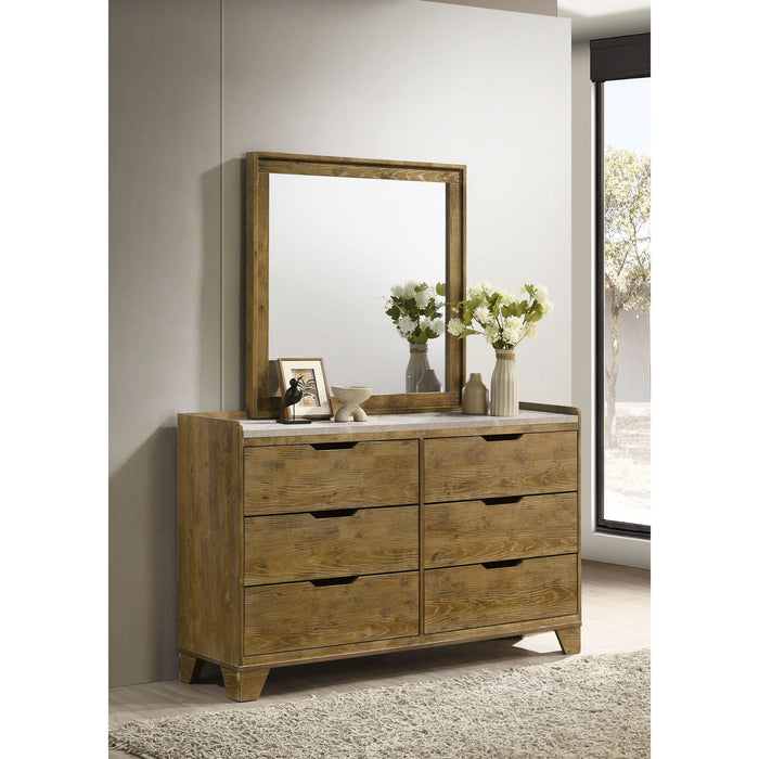 Packard - 6 Drawer Dresser With Mirror - Oak Furniture Max