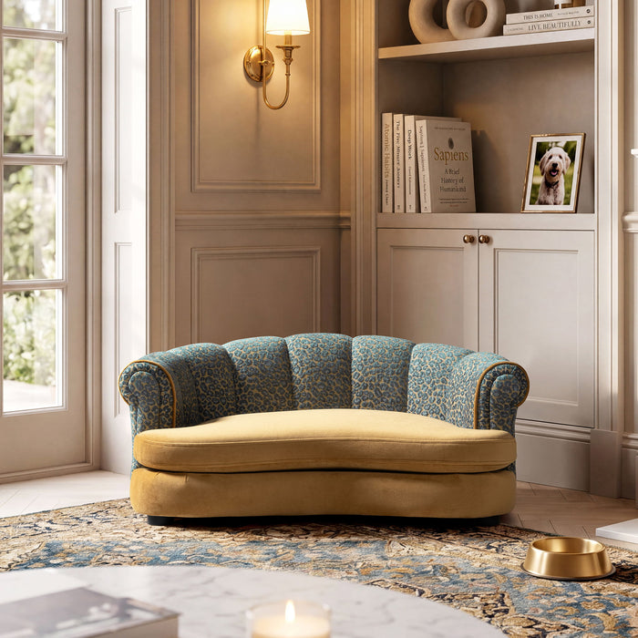 Halle - Rolled Arm Dog Sofa Bed - Gold / Blue Jennifer Taylor Home