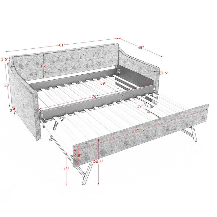 Daybed With Pop Up Trundle And USB Charging Armrest Home Essentials