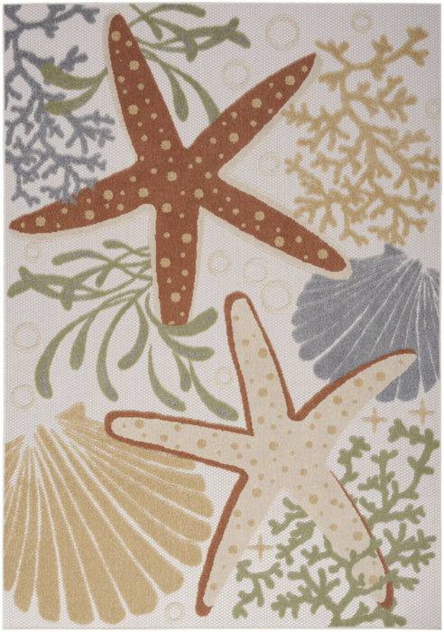 4' X 6' Starfish Power Loom Area Rug - Orange / Blue