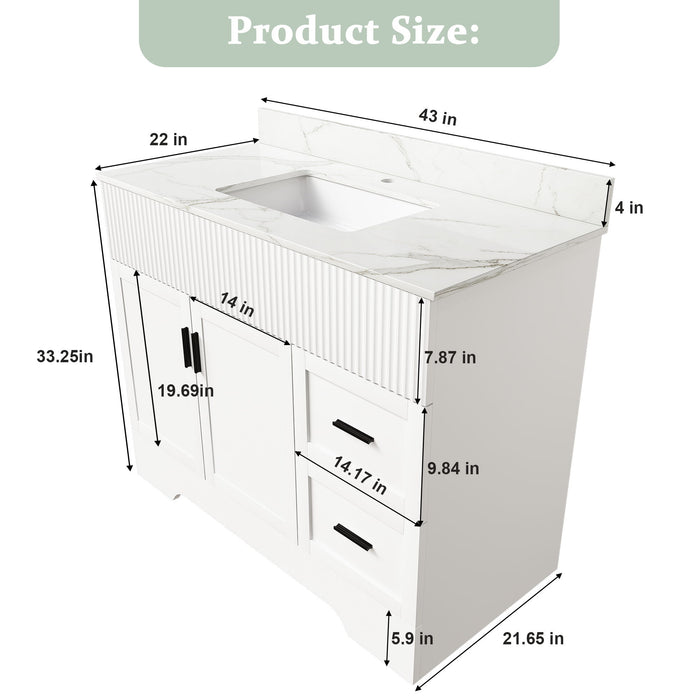 Bathroom Vanity Set, Fluted Cabinet, Soft Close Doors & Drawers - White Home Essentials