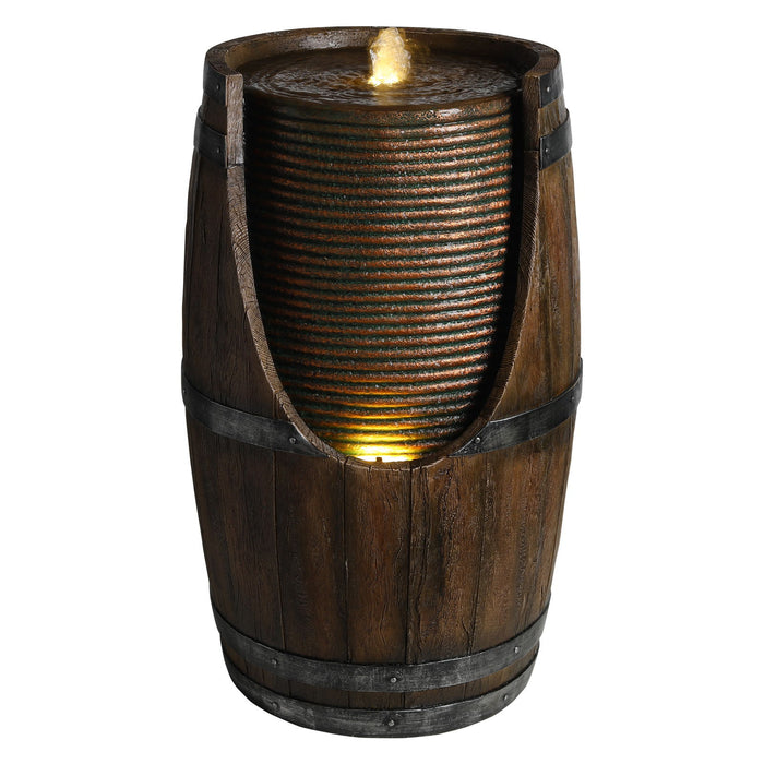 Rustic Barrel Water Fountain With LED Light Daily Nest