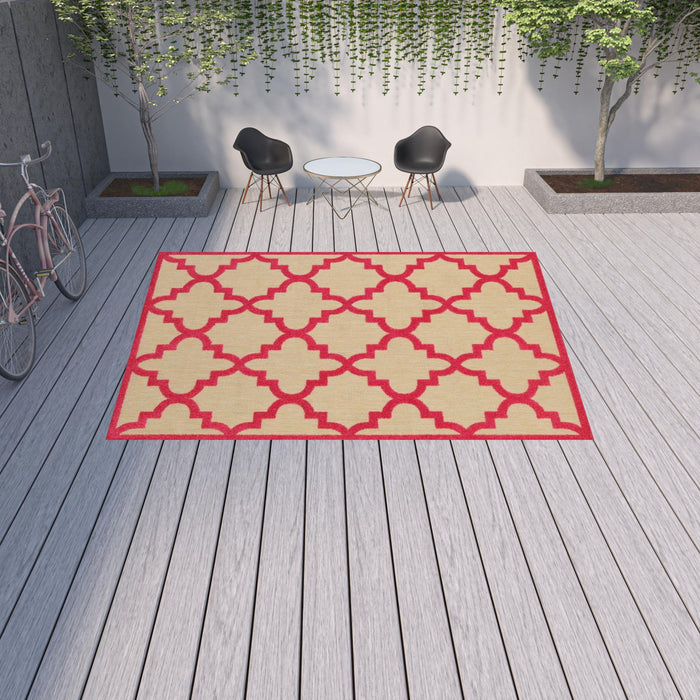 10' X 13' Geometric Stain Resistant Indoor / Outdoor Area Rug - Red