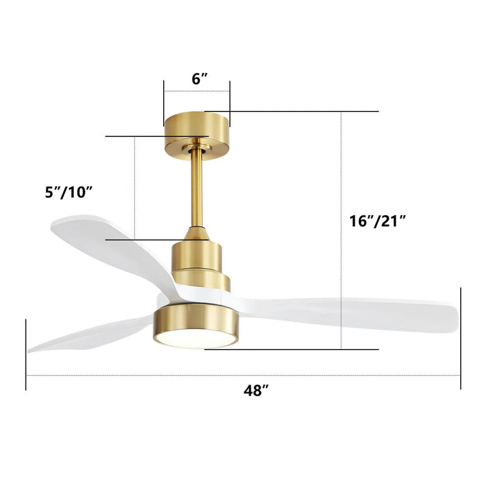 48" Smart Ceiling Fan With Lights, Reversible DC Motor, Remote Control, 3 Blades - Gold / White Daily Nest