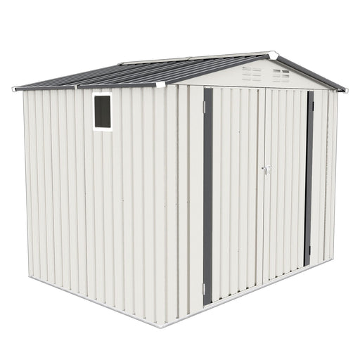 Outdoor Garden Storage Shed, Tool Shed With Pitched Roof Waterproof With 1 Window And 2 Lockable Door - White / Gray Daily Nest