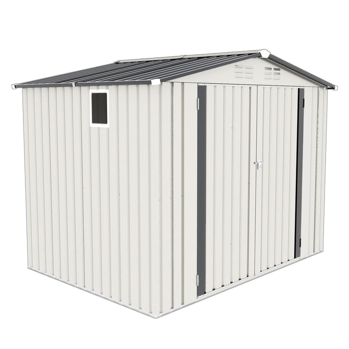 Outdoor Garden Storage Shed, Tool Shed With Pitched Roof Waterproof With 1 Window And 2 Lockable Door - White / Gray Daily Nest