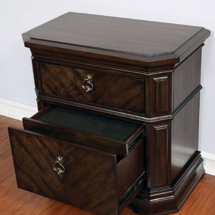 Nightstand With Carved Details, 2 Drawer - Espresso Home Essentials