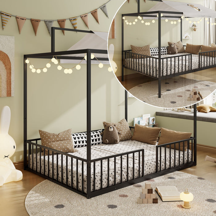 3 In 1 Convertible Montessori Floor Bed With Fenced Support Hearth and Haven