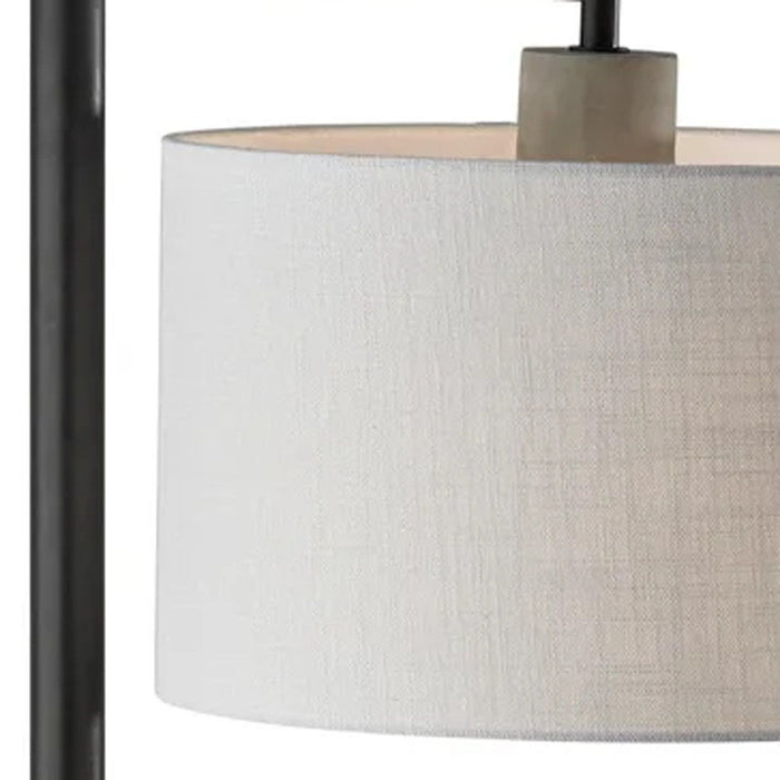 Arc Floor Lamp With White Fabric Drum Shade - Gray And Black