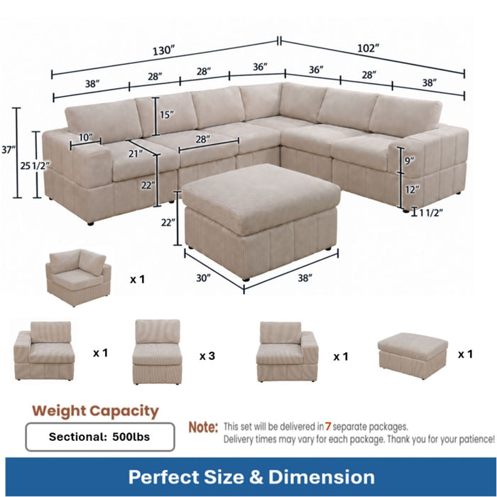 Oversized Modular Sectional Sofa, Reversible With Ottoman Home Essentials