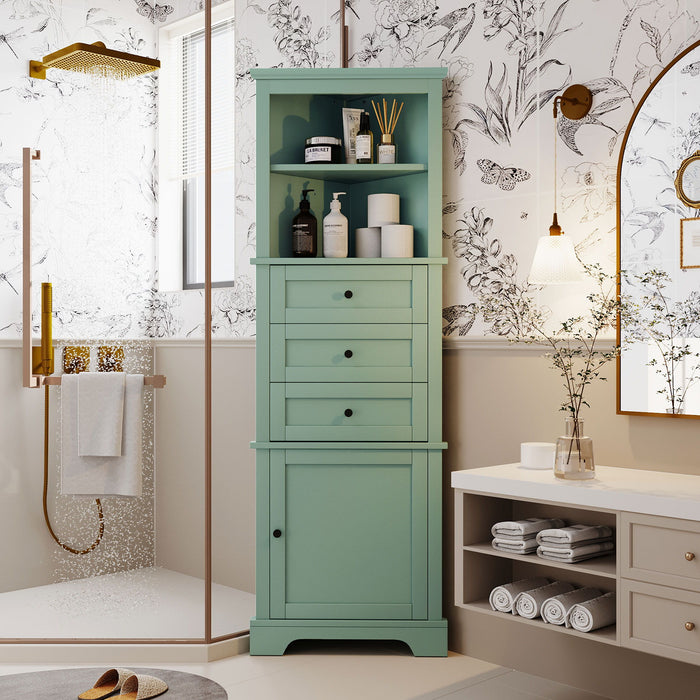 Tall Storage Cabinet With 3 Drawers And Adjustable Shelves For Bathroom Hearth and Haven