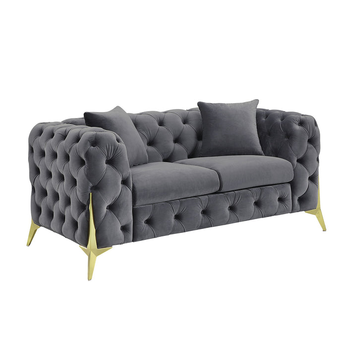 Loveseat With Diamond Button Tufting, Matching Throw Pillows Home Essentials