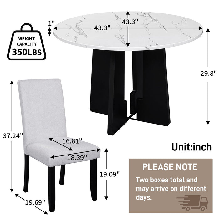 5 Piece Round Dining Table Set, Modern Dining Table And 4 Upholstered Chairs For Dining Room Hearth and Haven