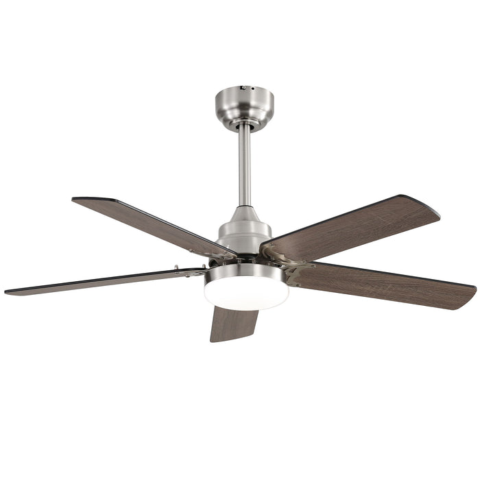 42" Ceiling Fan With Reversible DC Motor, LED Light, 5 Blade Design - Nickel Daily Nest