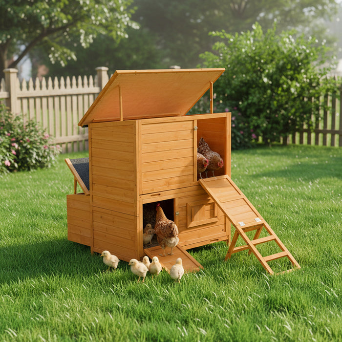 Chicken Coop, Large Chicken Coop With 3 Nesting Boxes, Foldable Ramp And Flip Up Asphalt Roof - Orange Daily Nest