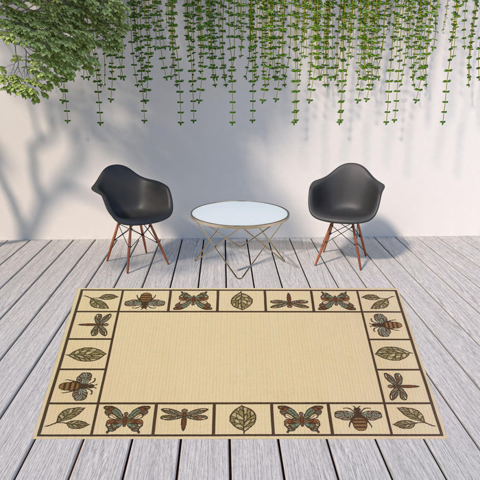 8' X 11' Abstract Stain Resistant Indoor / Outdoor Area Rug - Brown / Ivory