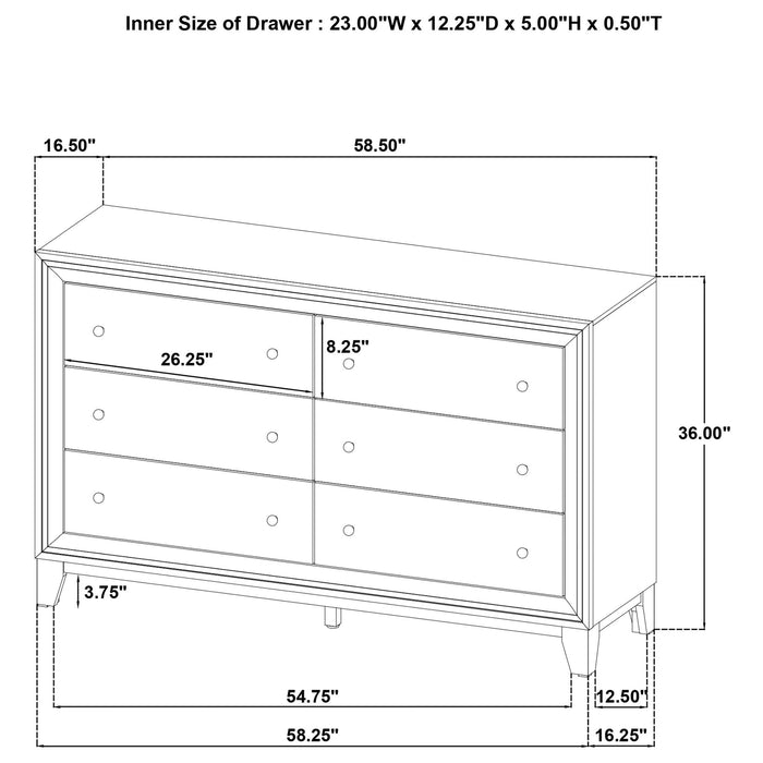 Anza - 6 Drawer Dresser Cabinet - Walnut Furniture Max