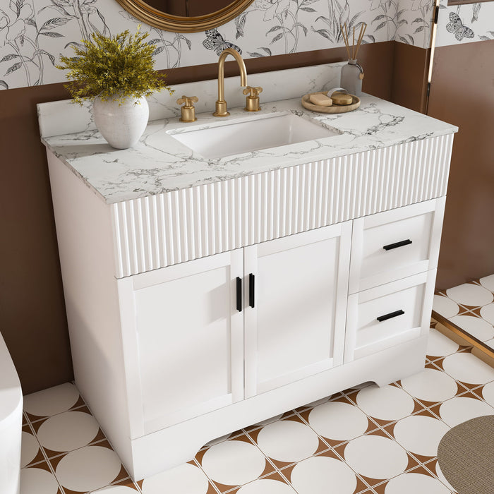 Bathroom Vanity Set, Fluted Cabinet, Soft Close Doors & Drawers, 3 Faucet Holes, Sink Included - White Home Essentials