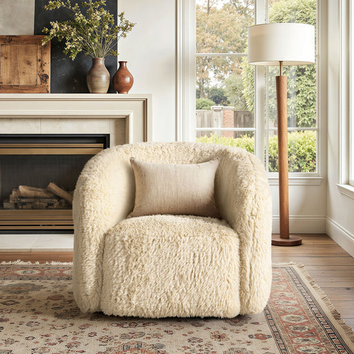 Colt - Fur Swivel Upholstered Barrel Accent Arm Chair - Cream Beige Jennifer Taylor Home