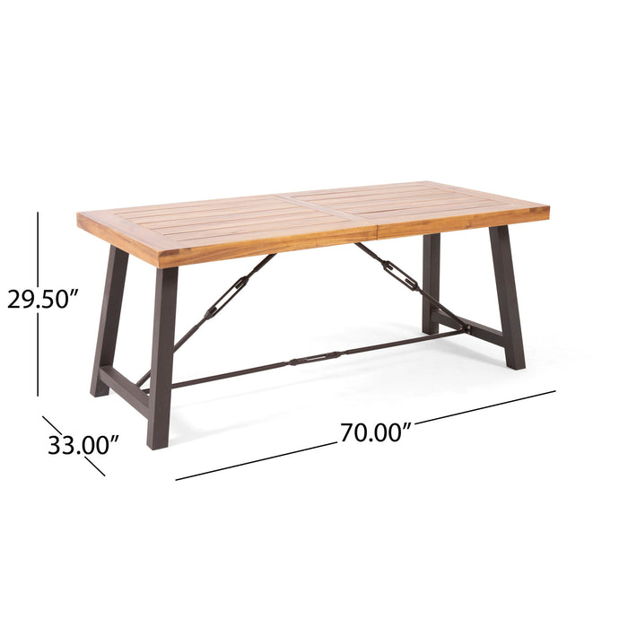 Outdoor Dining Table With Slat Wooden Panel And Turnbuckle Accents - Teak Noble House