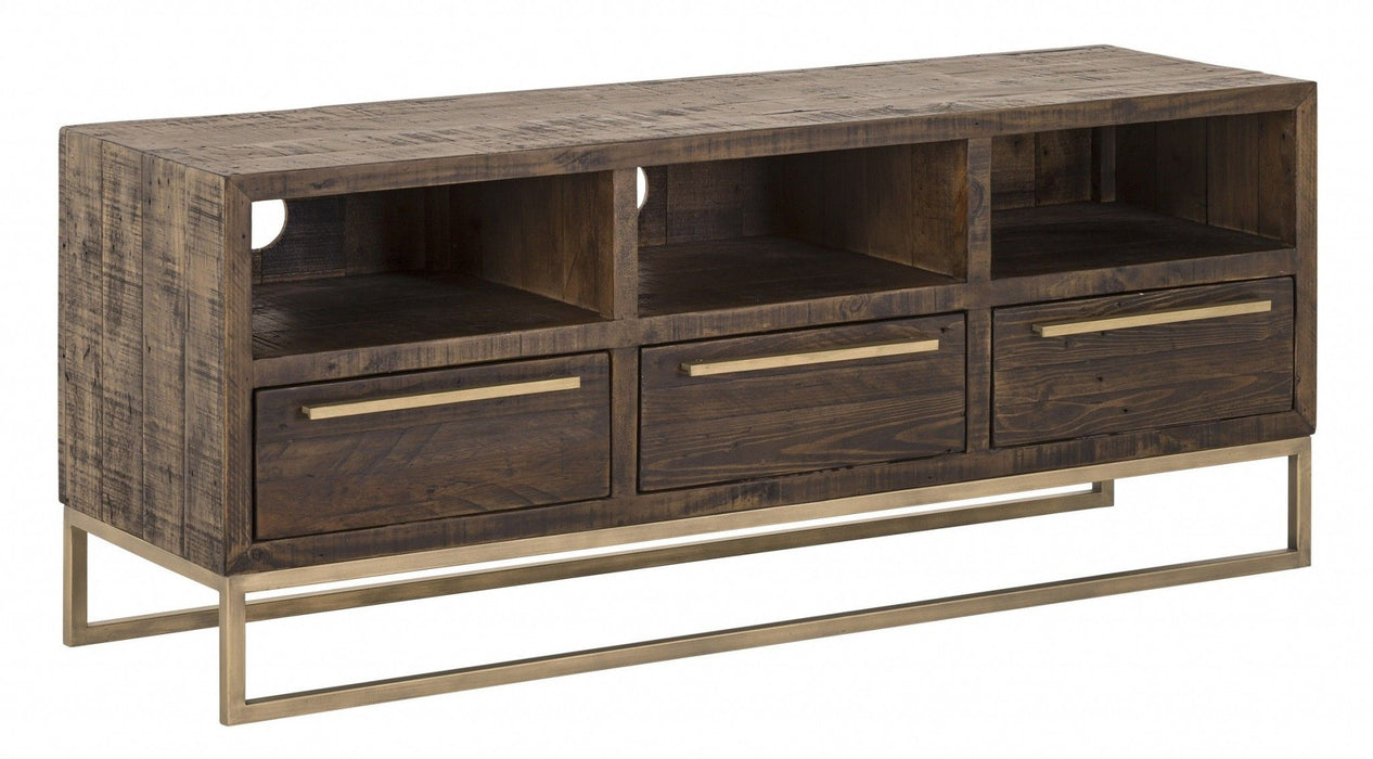 Reclaimed Pine And Plywood Open Shelving TV Stand - Deep Taupe