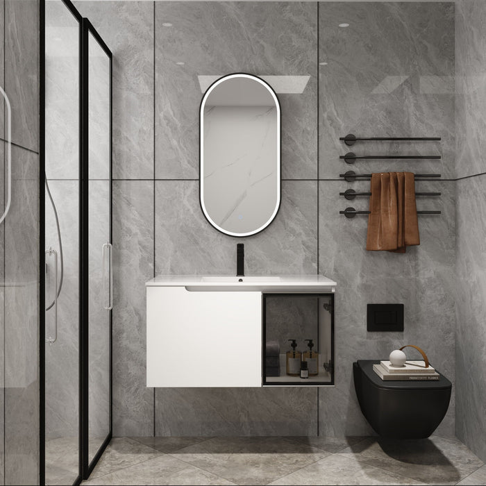 Wall Mounted Bathroom Vanity With Sink, 2 Soft Close Doors, Cabinet & Half Door Home Essentials