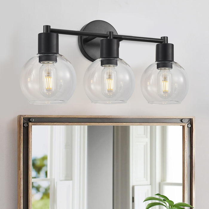 3 Light Globe Bathroom Vanity Light With Clear Glass Shades - Black Daily Nest