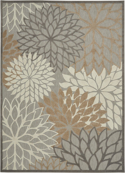 7' X 10' Floral Indoor / Outdoor Area Rug - Gray / Ivory