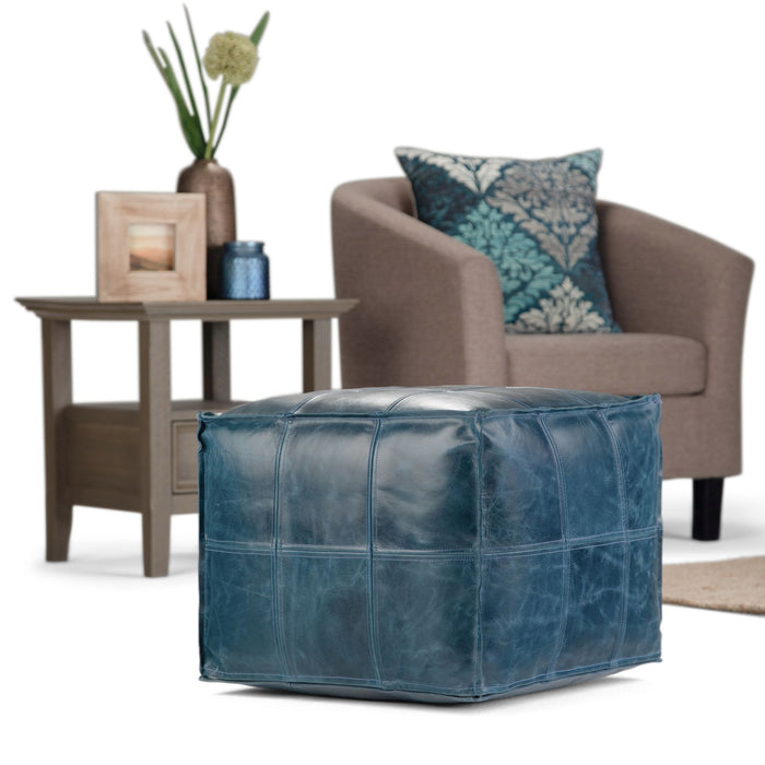 Manning - Square Pouf - Teal Simpli-Home