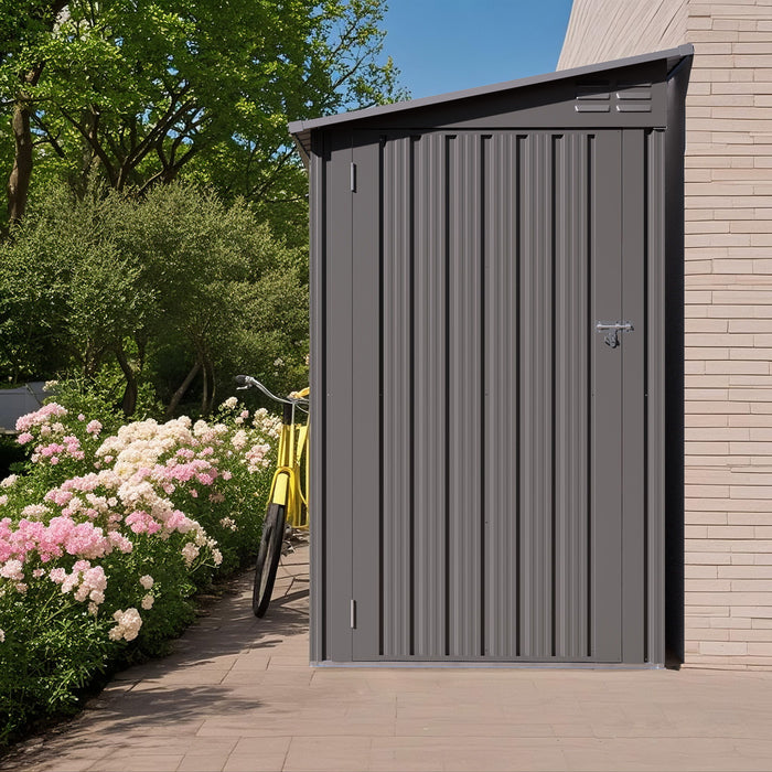Lean To Shed With Windows, Tool House With Sloping Roof With 2 Vents And 1 Side Open Door For Backyard - Gray Daily Nest