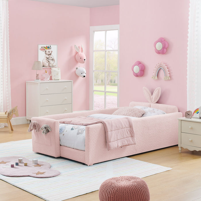 Cute Rabbit Ear Upholstered Platform Bed Frame With Safety Rail Home Essentials