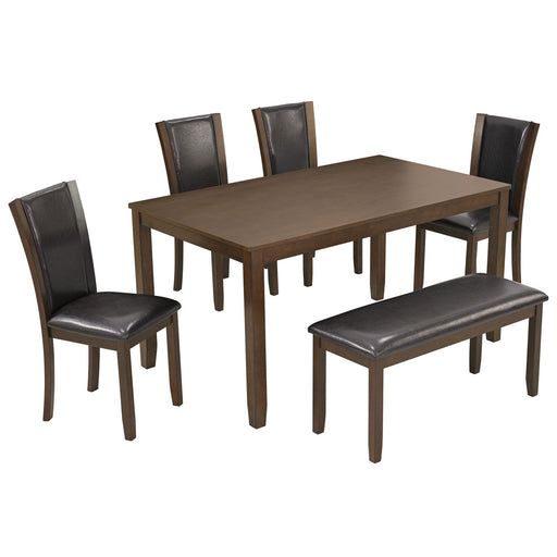 6 Piece Dining Table Set & Bench And Chairs For Dining Room - Dark Walnut Home Essentials