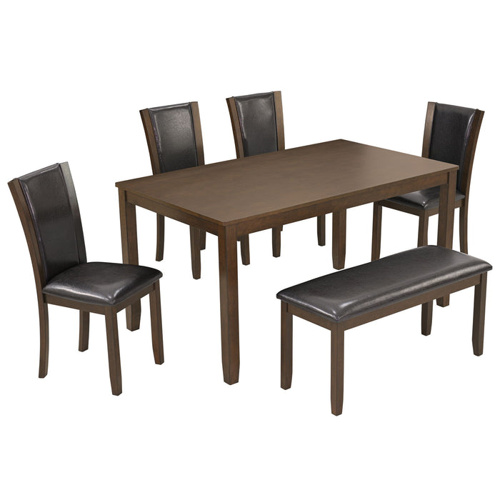 6 Piece Dining Table Set & Bench And Chairs For Dining Room - Dark Walnut Home Essentials