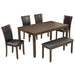 6 Piece Dining Table Set & Bench And Chairs For Dining Room - Dark Walnut Home Essentials