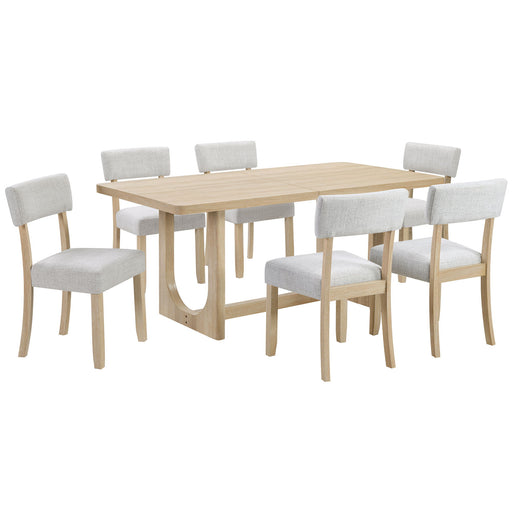 7 Piece Dining Table Set For 6, Rectangular Table & 6 Upholstered Chairs, Sturdy U - Shaped Base For Dining Room - Light Oak Home Essentials