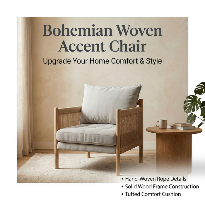 Accent Armchair With Removable Cushions For Living Room - Matte Black / Natural / Sand Home Essentials