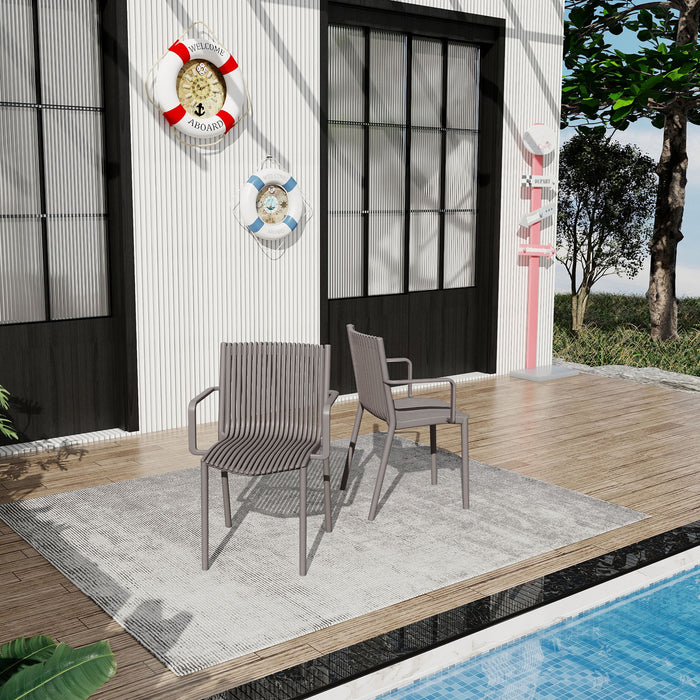 4 Piece Stackable Single Chairs With Vertical Stripe Design For All Weather Home Essentials